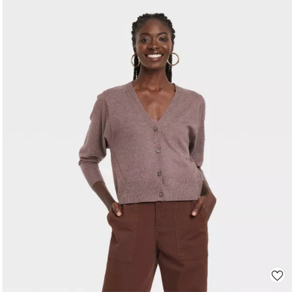 Women's Button-Front Fine Gauge Ribbed Cardigan - A New Day™Dark Brown XXL NWT 2